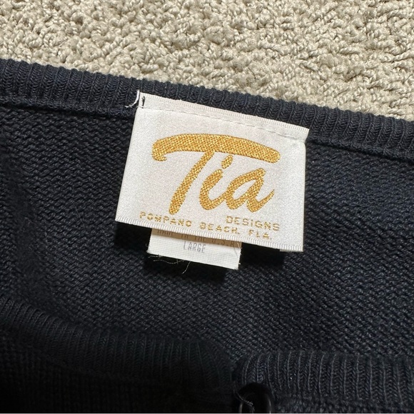 Vintage Tia Designs Black Cardigan Embroidered Cherry Patches, Large - Picture 5 of 7